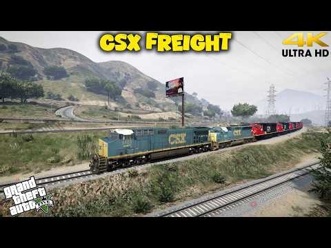 Epic Freight Train Journey in GTA V | CSX & CN Locomotives | Grapeseed to Los Santos Canal Station