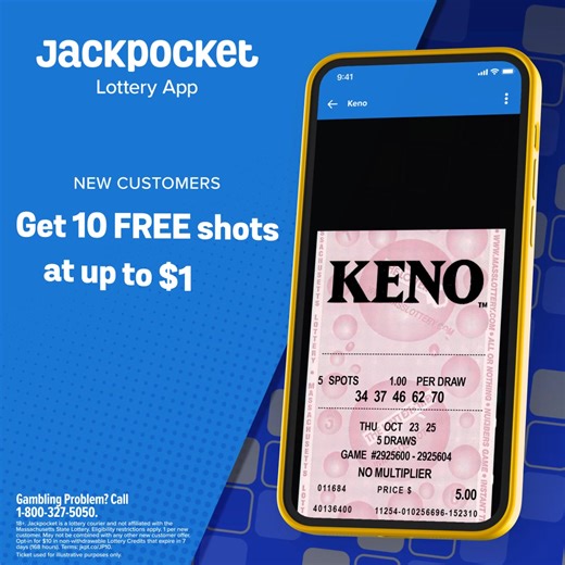 Keno is now available on Jackpocket! Download the app and get your first 10 Keno tickets free with code FREEBIE. | Jackpocket