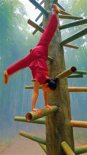 Real Life Shaolin Master Bamboo Agility Training 🥋 🇺🇲 #martialarts #shorts #kungfu