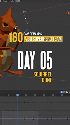 Sham on Instagram: "Day 05/180 of making a superhero team in 3D. Just finished up Chapter 3 of the Alive course, enjoyed animating this little squirrel and learned some cool new tricks. This course is seriously awesome. #blender #animation #3d #blender3d #3danimation #alive"