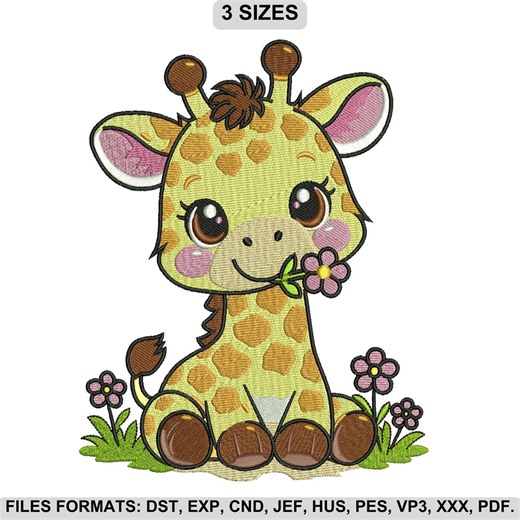 Cute Giraffe Embroidery Design, Kawaii Baby Giraffe, Nursery Animal Embroidery Pattern, Baby Shower Gift Design, 3 Sizes, Instant Download - Etsy