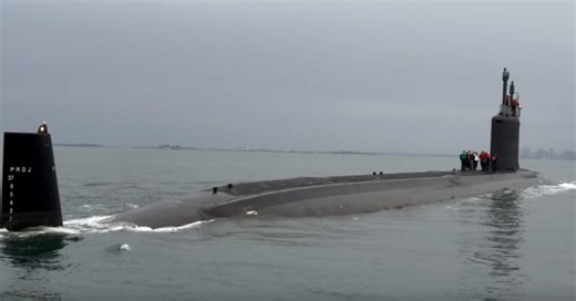 Nuclear submarine USS Massachusetts in Boston Harbor for commissioning