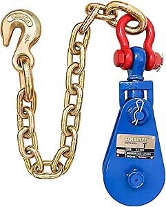 Upgraded Snatch Block with Chain, Snatch Block 4 Ton WLL, for 1/2 Inch Wire Ropes,Snatch Block Pulley for Towing and Recovery，Rollback Wrecker Car Carrier Tow Truck Accessories