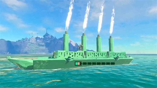 A player builds the Titanic in The Legend of Zelda: Tears of the Kingdom.