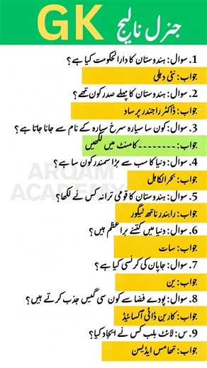 GK Urdu Quiz Questions and answers | General knowledge in Urdu MCQs