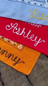 Personalized Chainstitch Embroidered Bandana With Custom Name | Cotton Western Style Hankie With Retro Script Name - Choose Your Own Colors - Etsy