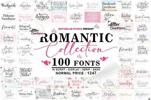 Romantic Font Bundle With 100 Elegant Script, Serif, Sans Fonts for Wedding Invitations, Logos, Branding, Quotes, Modern Romance Design - Etsy