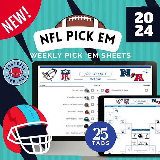 NFL 2024 Pick 'em Pro Football Pick 'em Weekly Office Pool Google Sheets Organizer Tracker