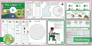 The Journey to Continuous Cursive: The Letter 'e' (Curly Caterpillar Family Help Card 4) KS1 Activity Pack