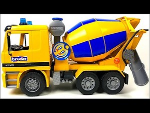 BRUDER MIGHTY MACHINE CEMENT TRUCK ON THE JOBSITE WITH REAL WATER & WORKING BARREL - UNBOXING