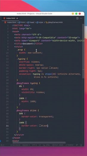 Text typing animation using HTML & CSS