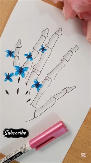 Skeleton hand Drawing with butterflies | Aesthetic Skeleton hand
