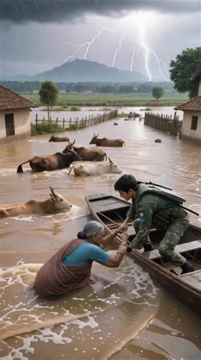 भयंकर बाढ़ में सैनिक ने बुजुर्ग महिला को बचाया | Heart-Stopping Rescue