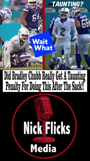 Did Bradley Chubb Really Get A Taunting Penalty For Doing This After The Sack! _____________________ Miami Dolphins edge rusher Bradley Chubb was hit with an inexplicable taunting penalty after he sacked Josh Allen on Sunday. Chubb was flagged late in the fourth quarter of Sunday’s game at Hard Rock Stadium in Miami Gardens, Fla. after he brought down the Buffalo Bills quarterback. A look at the replay showed, Chubb stood up, danced a bit with his back to Buffalo’s players, high-fived a couple t