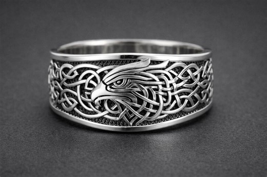 Eagle Sterling Silver Ring • Celtic Knot Band • Norse Jewelry - Etsy