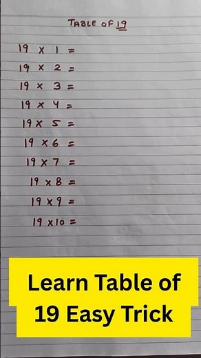 Learn Table of 19 in Minutes | Easy Trick for Multiplication #maths #easylearning #education