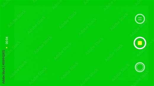 smartphone recording overlay frame with green background. Digital display with multiple settings and 1 minute recording timecode, 4k mobile video recorder