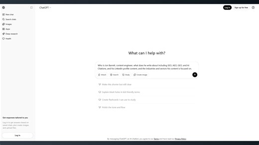 Generative Engine Optimization (GEO) Audit: ChatGPT Authority & AI Citation Test for Jon Barrett, Content Engineer