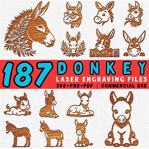 187 Donkey Laser Engraving SVG Bundle: Farm Animal Files, Laser Cut, CNC Ready (commercial Use) - Etsy Australia