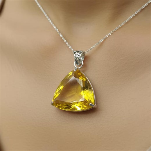 Citrine Gemstone Trillion Pendant Handmade 100-110CT Yellow Crystal Necklace With Free Chain, Elegant Jewelry - Etsy