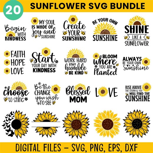 Sunflower SVG Bundle: 20 Floral Quote Designs (digital Download) - Etsy