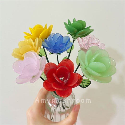 Glass Rose - June Birth Month Flower, Glass Rose Figurine, Boho Flower Centerpieces for Table, Valentine's Day Gifts for Her, Wife - Etsy