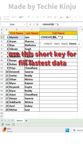 Merge OR Concatenate two columns in Ms Excel! #excel #computer #exceltricks #shortcutkeys #exceltip