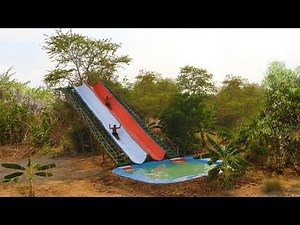 Build Twin Bamboo Stairs With Twin Water Slide And Big Swimming Pool For Twin Water Slide (full)