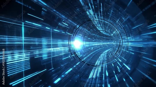 Digital Pathway: Journey through a futuristic digital tunnel of data and technology, where lines of code create a mesmerizing visual experience. Evoking innovation, progress, and interconnectedness.