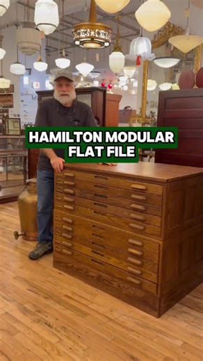 Stunning Hamilton flat file cabinet with original drawer pulls and two different label holder styles available for sale at our midtown Manhattan showroom! Give us a call or send us a message right away to purchase, these pieces sell quickly! 📍333 W 52 St., New York, New York 🚛Shipping available everywhere 📐28 in. D x 41 in. W x 35 1/2 in. H #oldegoodthings #antiques #antiquestore #antiqueshop #antiquefurniture #interiordesign #architecturalsalvage #Hamilton #hamiltonmanufacturing #flatfile #f