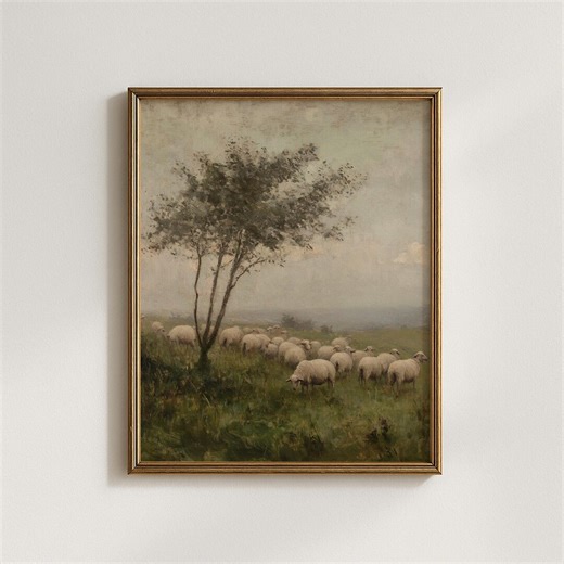 Vintage Sheep Oil Painting, Farm Landscape, Rustic Country Wall Decor (digital Download) - Etsy