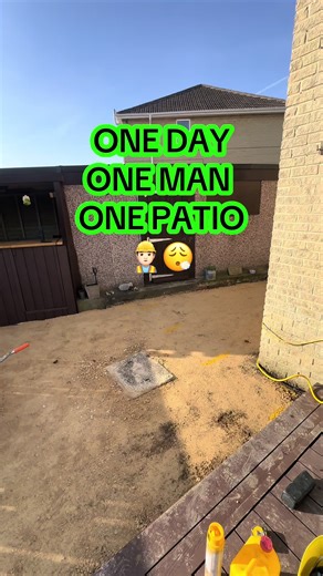 One day. One man. One patio. 🧱🔥 Watch me turn a pile of slabs into something solid in just a day 💪 #PatioBuild #DIYProject #OneDayBuild #Landscaping #BeforeAndAfter