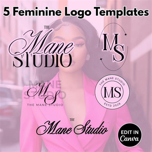 Feminine Logo Template Pack | 5 Editable Canva Logo Variations   Mini Brand Board | Typography Logos - Etsy