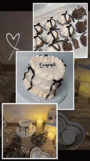 A very special bake for a very special couple 🤍 I had the absolute pleasure of creating this engagement cake and matching cupcakes for my cousin and his beautiful wife-to-be to celebrate their engagement party 🥂 The cake was kept elegant and timeless, finished with soft vanilla buttercream, vintage-style piping, delicate ribbon details and a simple “Engaged” topper to let the moment speak for itself 🤍 Paired with coordinating cupcakes so everyone could enjoy a little slice of the celebration 