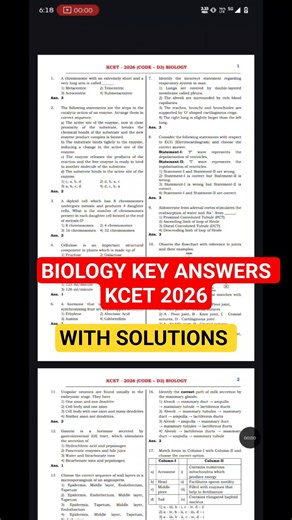 Key Answers biology kcet-2026|Kcet biology key Answers|Key Answers pdf|kea key answer 2026|kea key