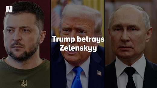 Donald Trump gave into Russian misinformation and blamed Ukraine for the ongoing war against Russia. | HuffPost