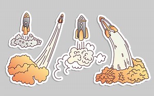 Launching rockets vector cartoon illustration. Rocket launch vector...