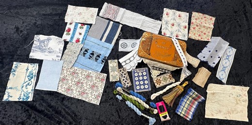 French Antique Sewing Kit in Original Bergamotes De Nancy Tin | Vintage Lace, Fabric Scraps, Buttons, Threads | French Atelier Collection - Etsy