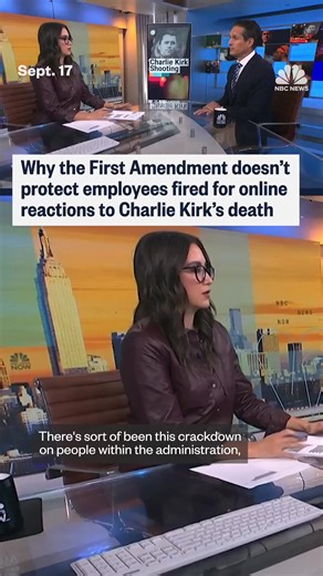 645K views · 10K reactions | The First Amendment does not protect employees who have been disciplined or fired for their online reactions to Charlie Kirk’s assassination. NBC News legal analyst Danny Cevallos explains why. | NBC News | Facebook