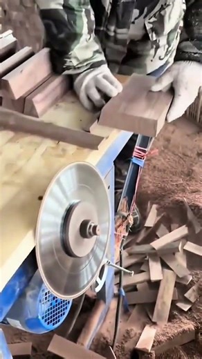 cutting wooden block with a circular saw machine to create precise shapes for professional carpentry