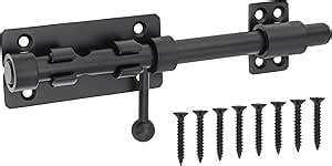 Sliding Bolt Gate Latch, 8 Inch 304 Stainless Steel Barrel Bolt Latch with 10 mm Padlock Hole, 14 mm Bolt Heavy Duty Black Door Latch Lock