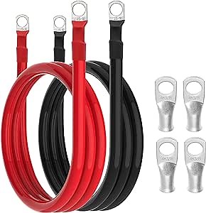 4 AWG Battery Cable 4 Gauge Battery Wires with 3/8 terminals Power Inverter Cables for Solar Boat Marine RV Car (4FT, with 4 AWG 3/8" Lugs)