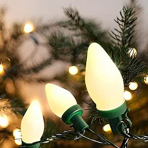C7 Christmas Lights LED - 100 Ct, Frosted White Large Bulbs, 58 Feet, Warm White String Light, 24V Plug in, 10 Modes & Programmable Timer, Indoor/Outdoor, Old Fashioned Novelty Lighting