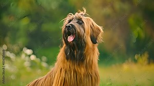 The Briard is a large herding breed known for its long, flowing coat and loyal nature