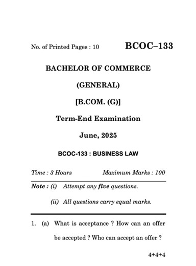BCOC–133 June 2025 | IGNOU Previous Year Question Paper