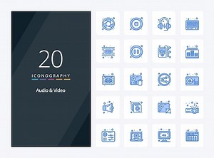 プレゼンテーション用の 20 のオーディオとビデオの青色のアイコン | 無料ベクトル素材