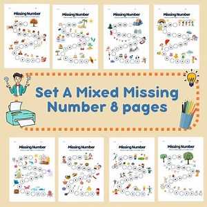 Missing Numbers Worksheet, Kids Printable Activity, Set A (Digital Download)