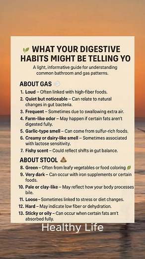 Our digestive patterns can shift for lots of different reasons — foods we eat, daily stress, hydration, and more. Here’s a light, educational guide to understanding common changes people notice. 🌿 Always listen to your body and choose what supports your comfort and wellbeing. 🇺🇸 For general wellness information only — not medical advice. Consult your doctor for personalized guidance. 🇺🇸 | Healthy Life