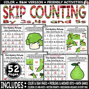 Skip Counting by 3s 4s and 5s | Fruit Mystery Picture Activities Math Games.