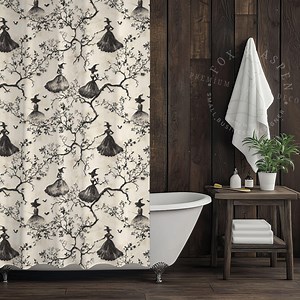 Chinoiserie Witch Shower Curtain: Boho Halloween Bathroom Decor, Giftable - Etsy